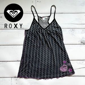 ROXY Baby doll tank top spaghetti straps hearts appliqué patchwork ~ Surfer girl